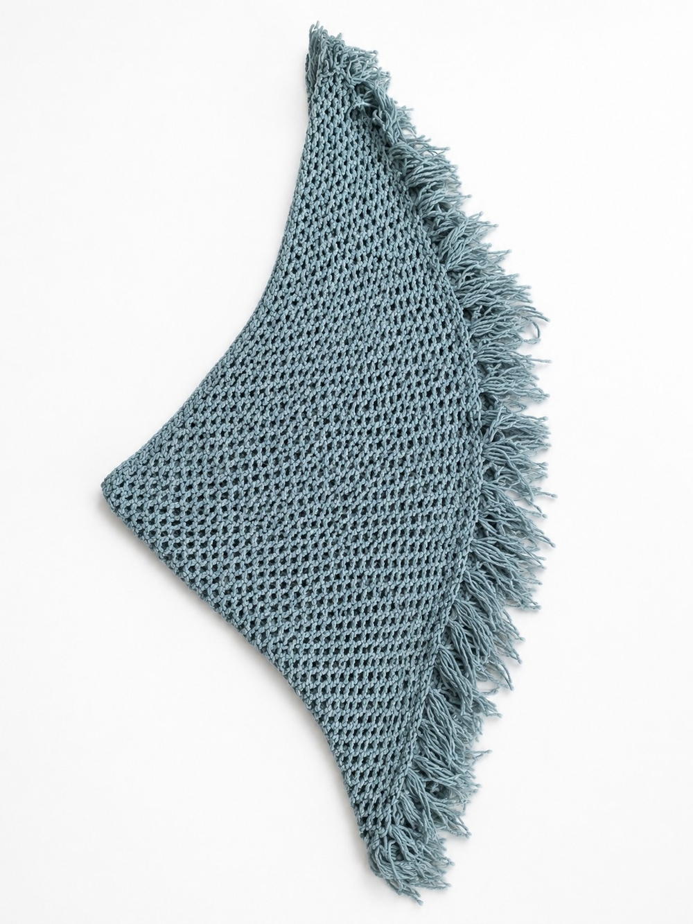 Blue Knit Fringe Triangle Shawl